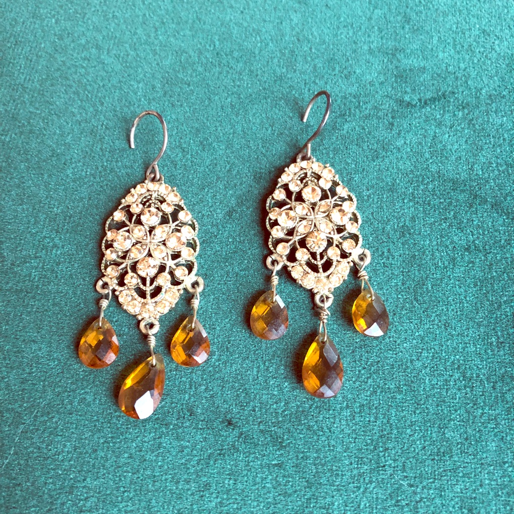 Gold Crystal Dangle Earrings 15$